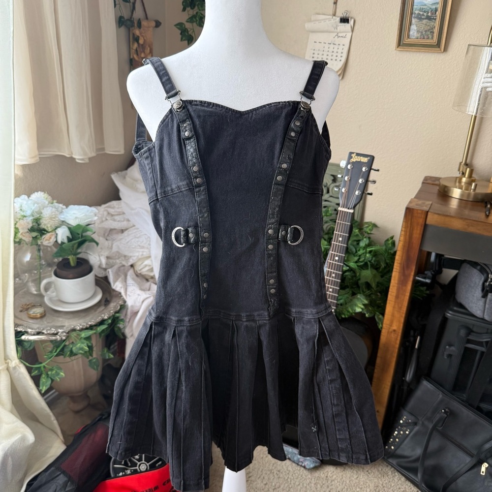 Royal Bones Black Denim Dress with Buckle Details Gothic Alternative